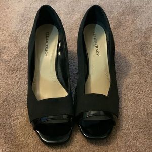 Ellen Tracy black heels open toe Sz ~> 10M